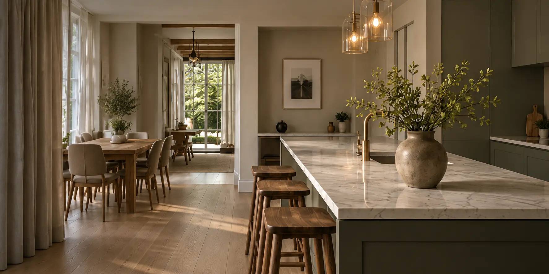Modern kitchen renovation with marble island